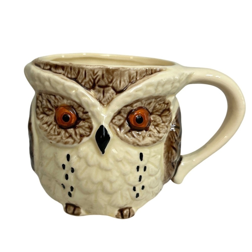 Mug Coffee Tea Ceramic Cup Owl Bird Lover Eyes Feathers Whimsy 1980 Enesco Japan